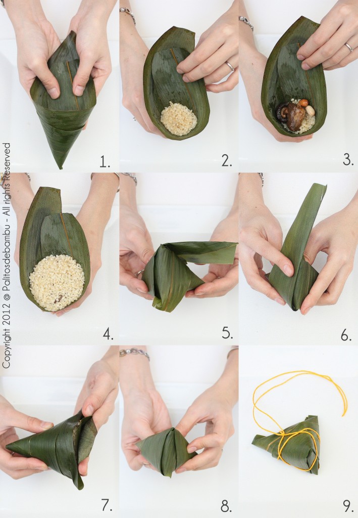 Pasos para enrollar el zongzi